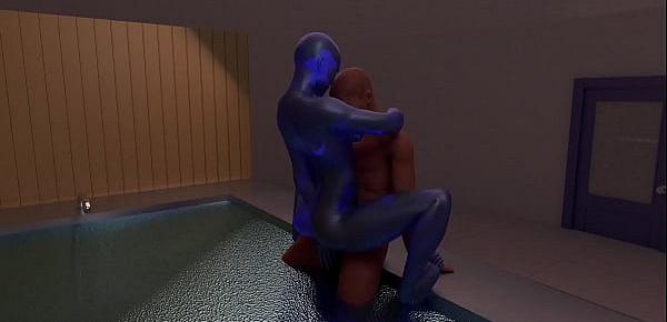  Blue Slime Girl Fuck and Footjob in bathtub